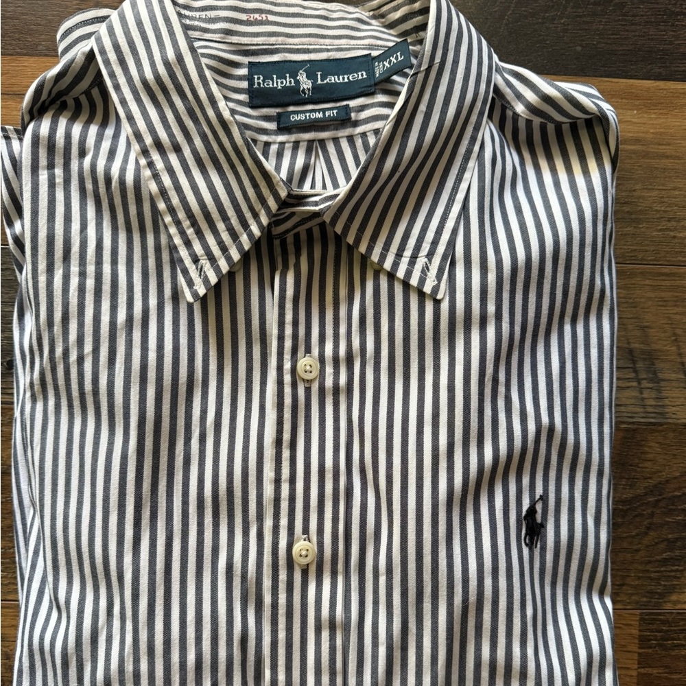 Ralph Lauren Striped Dress Shirt in White and Navy